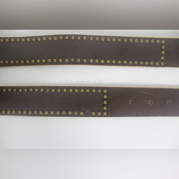 Vintage Studded Brown Leather Belt with Brass Studs and Buckle - Picture 9 of 9
